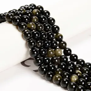 Natural Gold Golden Sheen Obsidian Round Bead Strands 4mm 6mm 8mm 10mm 12mm Stone Beads for Bracelet Making