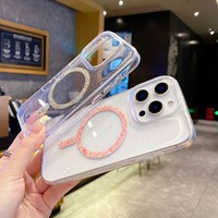 Coque magnétique transparente à paillettes pour iPhone 16 Pro Max, étui de chargement sans fil Bling pour iPhone 17 16 15 14 13 12 11
