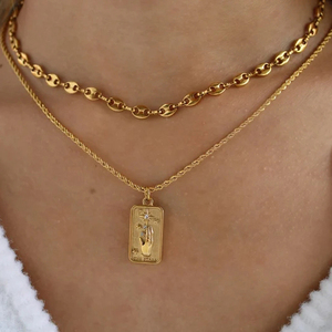 Collares de Cadena Trenzada de Acero Inoxidable Estilo Hip Hop, Joyería Antideslustre con Colgante de Estrella, Luna, Rosa y Sol, Chapado en Oro de 18K para Mujer - Product Image 6