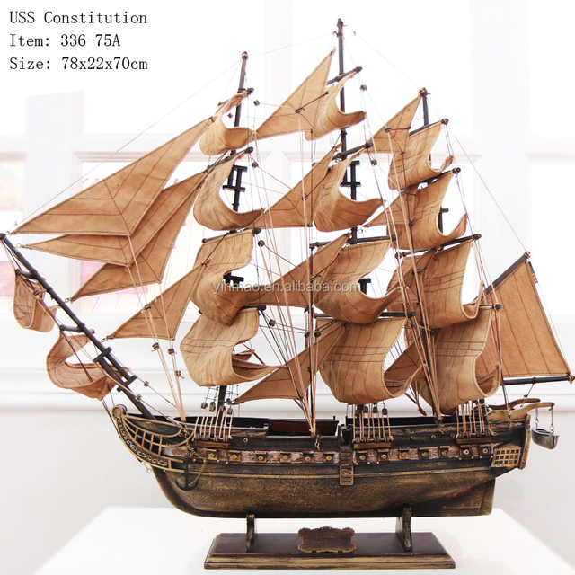 Classic Wooden Pirate Ship Model, 78cm Length, Antique Golden Sailing Boat Model, USA Famous Pirate Ship