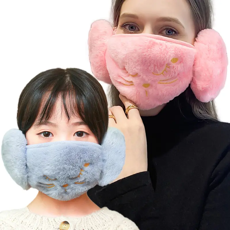 Masque d'hiver cache-oreilles 2 en 1 Outdoor Cold-proof Windproof Earmuffs Mouth Cover Ear Warmer For Mom and Kids