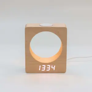 EMAF-reloj despertador de madera para niños, luz nocturna de mesa con logotipo personalizado, sensor táctil, memoria de tiempo, LED