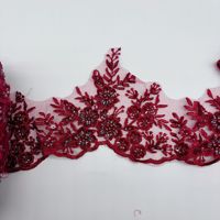 Bordir manik-manik renda warna putih/hijau/navy/merah lebar 15cm untuk gaun (grosir)
