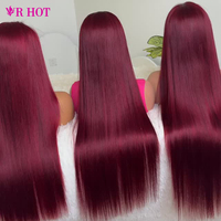 Perruques frontales en dentelle HD 13x6 et 13x4, cheveux humains, 30-40 pouces, densité 250, couleur bordeaux 99j, transparentes, pré-épilées, colorées en rouge
