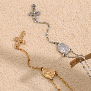 Collar <span class=keywords><strong>de</strong></span> Acero Inoxidable con Colgante <span class=keywords><strong>de</strong></span> Cruz <span class=keywords><strong>de</strong></span> Jesús y Virgen María, Chapado en Oro <span class=keywords><strong>de</strong></span> 18k, Resistente al Deslustre - Product Image 5