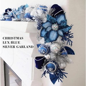 Blue &amp; Silver Snowflake Christmas Garland,Glitter Poinsettias &amp; Ornaments,<strong>Winter</strong> <strong>Wonderland</strong> <strong>Decor</strong> for Holiday Mantel/Staircase - Product Image 3