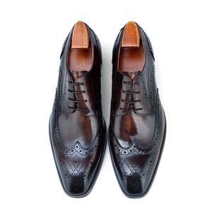 F64-DH25 nouveau Style fait à la main confortable en cuir véritable longue aile bloc affaires Derby chaussures pour hommes - Product Image 6