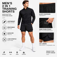 Shorts de sport d'été personnalisables avec logo, séchage rapide, double couche, pour jogging et fitness, anti-transparence, motif uni, taille moyenne
