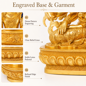 Statua Artigianale in Ottone di Ushnishavijaya, Angelo Buddista Tibetano a Tre Volti e Otto Braccia, Scultura per Altare del Tempio - Product Image 6