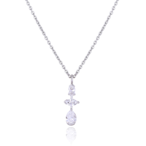 925 Sterling Silver Pendant Necklace with Pear Shape CVD Diamond Halo Design Lab Grown Diamond Jewelry - Product Image 5