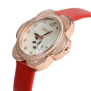 Reloj de Pulsera para Mujer con Diseño Floral, Correa de Cuero Roja, Elegante Reloj de Jade para Dama - Product Image 4