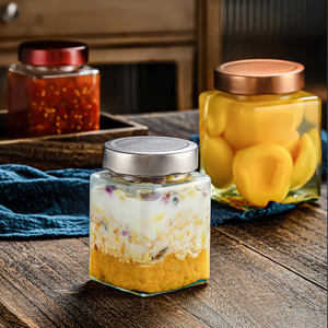 Conteneur de stockage carré pour <span class=keywords><strong>maison</strong></span> Bouteilles vides Bocaux en verre en conserve Bouteilles de sauce 380ml 500ml 730ml avec couvercle en métal profond - Product Image 4
