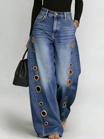 Jean baggy pour femme YUANBOFEI, coupe vintage, taille haute, en denim bleu, décontracté, jambe large avec découpes latérales à œillets