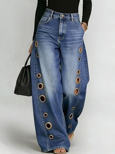 <span class=keywords><strong>Jean</strong></span> baggy pour <span class=keywords><strong>femme</strong></span> YUANBOFEI, coupe vintage, taille haute, en denim <span class=keywords><strong>bleu</strong></span>, décontracté, jambe large avec découpes latérales à œillets - Product Image 3