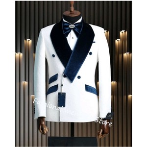 Jacquard Herenpakken <span class=keywords><strong>2</strong></span> Stuks Fluwelen Revers Double Breasted Blazer Trouwbruidegom Jurk Casual Pak Best Man Kleding Jas + Broek - Product Image 1