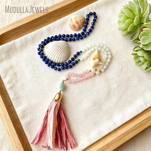 MN19828 <span class=keywords><strong>Piedra</strong></span> preciosa natural <span class=keywords><strong>Piedra</strong></span> lunar 108 Cuentas Mala Anudadas a mano Sari Seda Borla Collar Curación espiritual Yoga Joyería Regalo - Product Image 4