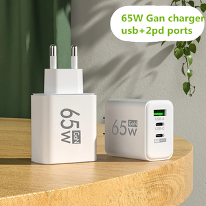 Ue US Plug Scrubbed Box 1USB + 2PD Cargador de teléfono móvil 65W Adaptador de corriente 5v2a Cabezal de carga rápida Puertos múltiples PD Tipo <span class=keywords><strong>C</strong></span> Cargador - Product Image 4