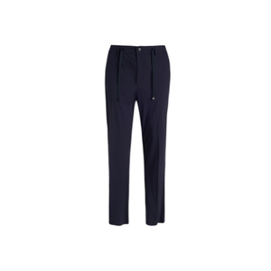 Designer de qualité supérieure Brian Dales Pantalon en laine mélangée bleu marine Pantalon à fermeture à boutons avec boucles de ceinture - Product Image 1