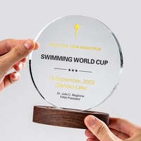 Médailles de trophée en cristal personnalisables avec gravure givrée – Cadeaux souvenirs commémoratifs en verre et bois de noyer pour promotion d'entreprise