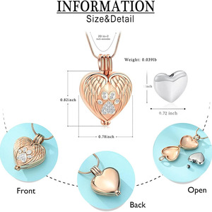 Collana Urna del 2025 con Ciondolo Commemorativo a Medaglione con Impronta di Zampa Argentata e Ali d'Angelo per Ceneri di Animali Domestici Cani - Product Image 4