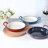 Petite poêle à frire en fonte émaillée antiadhésive à double poignée, plaque de cuisson, poêle à frire, compatible gaz et induction