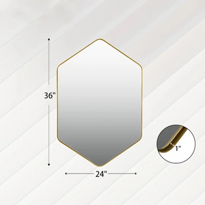 TETE Personalizado Luxo Moderno Hexagonal Gold Metal Emoldurado Espelho Do Banheiro 4mm Vidro Atacado Fábrica de Fornecimento para Uso Doméstico Do Hotel