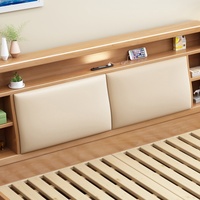Lit double minimaliste en bois massif de style nordique moderne avec dossier souple et rangement intégré, taille Queen, écologique