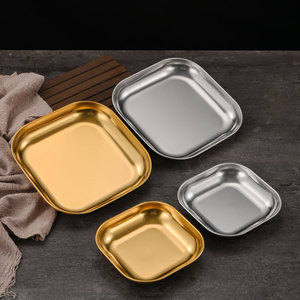 Stainless Steel Square Snack Plate Gold Silver 304 Metal <b>Dessert</b> Plate For Party Hotel Coffee Tea Use - Product Image 1