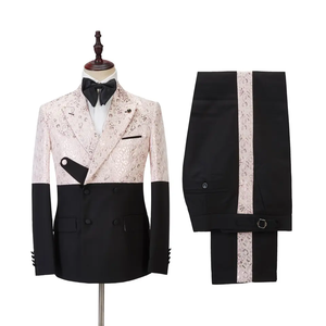 Jas Pria Desain Unik Putih dan Hitam untuk Pesta Prom, Slim Fit Tuxedo, Terno Masculino, Blazer <span class=keywords><strong>2</strong></span> Pcs, Kostum Pria untuk Pernikahan - Product Image 3