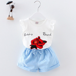 Nouvelle conception, ensemble cadeau pour bébé fille, été, en coton biologique, imprimé fleurs, manches volantes, boutique de beauté - Product Image 2