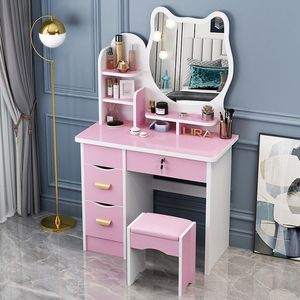 Tocador <span class=keywords><strong>de</strong></span> maquillaje para <span class=keywords><strong>niñas</strong></span> con estilo moderno, tocador con taburete <span class=keywords><strong>de</strong></span> espejo en forma <span class=keywords><strong>de</strong></span> gato ligero, tocador <span class=keywords><strong>de</strong></span> dormitorio - Product Image 1