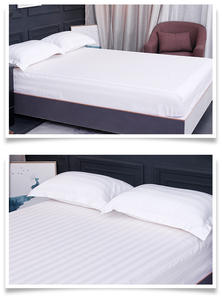 उच्च गुणवत्ता लक्जरी होटल पूर्ण आकार सफेद 100% पॉलिएस्टर साटन बिस्तर सज्जित सेट 3 टुकड़े 3cm धारियों Bedsheet सेट - Product Image 4