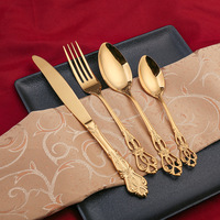 Royal Golden Medieval Vintage En Acier Inoxydable 24Pcs Couverts Ensemble Cuillère Fourchette Ensemble De Mariage Souvenir Pour Invité