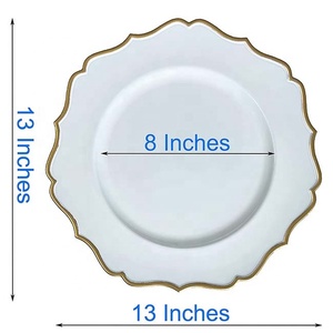 Assiettes de chargeur en plastique, décorations et événements de fête de mariage irrégulières, en vert et blanc, <span class=keywords><strong>bord</strong></span> doré, 13 pouces - Product Image 6