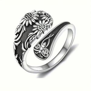Vintage Butterfly Flower Open <b>Ring</b> Fashion Sunflower Butterfly Adjustable Finger Band for Women Men <b>Couple</b> Jewelry Accessories - Product Image 5