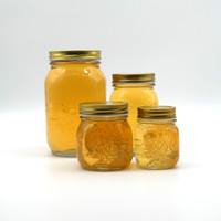 Frasco de Vidrio Transparente con Relieve y Tapa Metálica Dorada de Rosca, Frasco de Boca Ancha de Grado Alimenticio para Mermelada, Miel, Conservas, con Logotipo Personalizado
