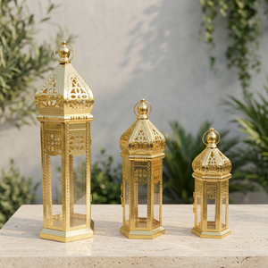 Wholesale <b>Gold</b> Metal Moroccan Candle <b>Lanterns</b> in Different Sizes for Home & Ramadan Decoration - Product Image 2