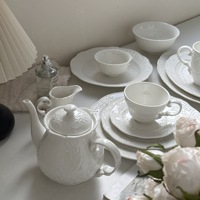 Service à thé vintage français en céramique gaufrée, tasses à café en relief, soucoupes, théière, assiettes, vaisselle de petit-déjeuner et de dessert, vente en gros pour la maison