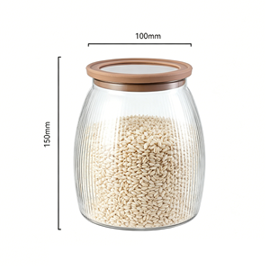 Bottiglia in <span class=keywords><strong>Vetro</strong></span> di Grande Capacità con Coperchio in Legno, Realizzata in <span class=keywords><strong>Vetro</strong></span> <span class=keywords><strong>Pyrex</strong></span> con Coperchio in Legno di Acacia, Contenitore Sigillato per Conservazione Cereali - Product Image 6