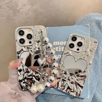 Coque de téléphone portable argentée Electroplate Make Up Mirror Cover pour iPhone 15 Pro Max 13 Pro 14 Plus Coques avec dragonne