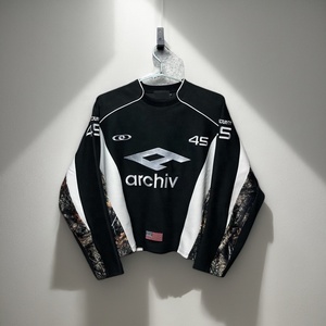 Áo thun tay dài thêu họa tiết vintage retro, kiểu dáng rộng, phối màu, cổ tròn, phong cách bóng đá - Product Image 1