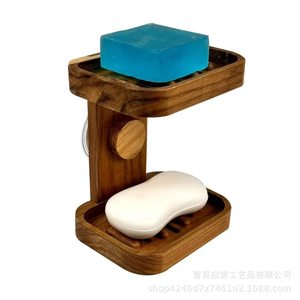 Double Layer Wooden Soap <b>Rack</b> Wall Mounted Bathroom Storage Solid Wood Soap <b>Dish</b> Rectangular Shape - Product Image 1