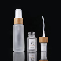 Botol Semprot Kaca Frosted Berkualitas Tinggi 50ml dengan Kerah Bambu, Kemasan Kosmetik Kosong Isi Ulang untuk Toner Mist Perawatan Kulit