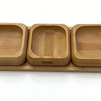 Tragbares Flexibles 3-teiliges Quadratisches Servierschalen-Set aus Bambus mit Tablett für Wohnzimmer, Snacks und Dips