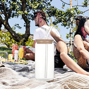 แก้วบอโรซิลิเกตทรงสูง16oz ถ้วยทำจากสแตนเลสแก้วใสมีฝาปิดทำจากไม้ไผ่ดีไซน์ทนความร้อนแบบเรียบง่ายสำหรับใส่เครื่องดื่มส่งเสริมการขาย - Product Image 3