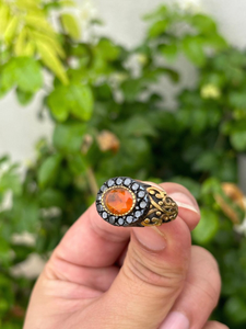 Vintage Mexican Fire <b>Opal</b> <b>Ring</b> Sterling Silver Black Spinel Halo Handmade Jewelry Luxury Gemstone Statement <b>Ring</b> - Product Image 4