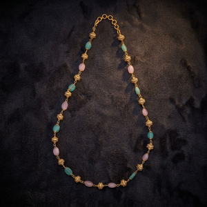 Handmade Gold Polish Zinc Alloy Mala Necklace with Pink-Mint Stone Pearl Tassel for Buddhist Gifts and Parties - Product Image 3