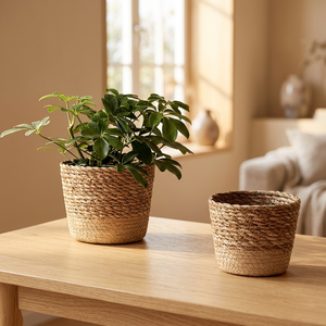 Natural Seagrass Storage <b>Basket</b> Rustic Style <b>Plant</b> Pot Eco-Friendly Bowl Shape <b>for</b> Indoor Use - Product Image 2