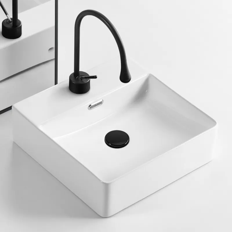 Fregadero de cerámica para baño, lavamanos de mano, rectangular, moderno, color blanco