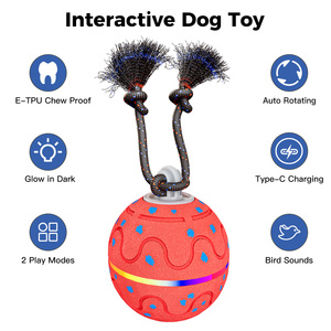 Jouet intelligent pour chien à déplacement automatique - Balle anti-mastication en ETPU activée par le mouvement avec lumières RGB et sons d'oiseaux, corde extra résistante (Adorable) - Product Image 5